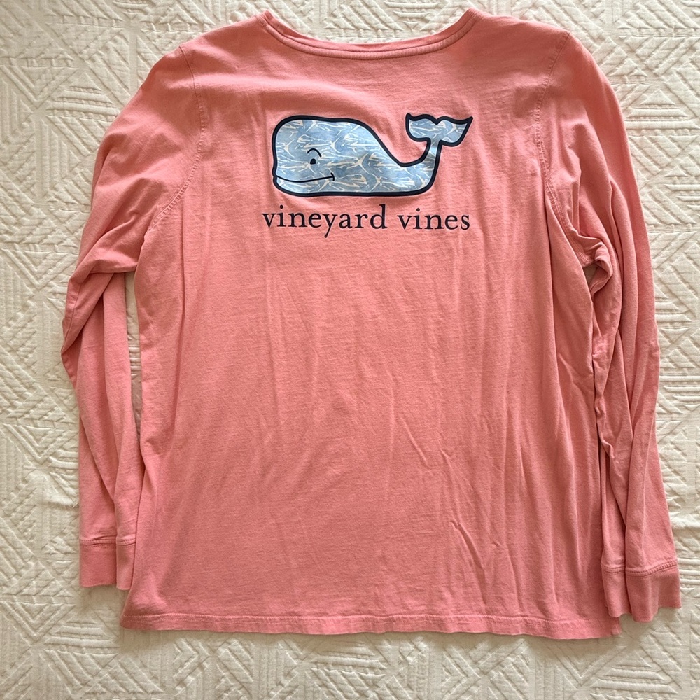 Vineyard Vines Women’s Coral Pink Long Sleeve Pocket Tee - Picture 2 of 4
